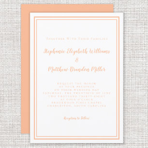 Convite Peach White Wedding Simple Minimalist Chic Modern