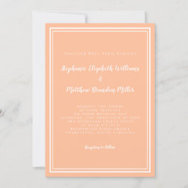 Convite Peach White Wedding Simple Minimalist Modern Chic