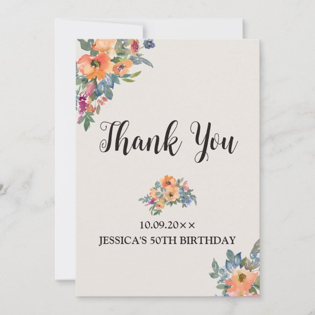 Convite Peachy Blue Watercolor Floral (Frente)