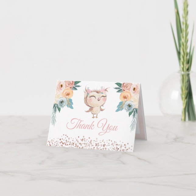 Convite Peachy Owl Thank You Card (Frente)