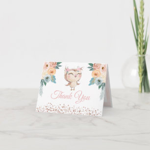 Convite Peachy Owl Thank You Card
