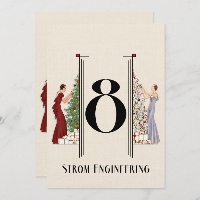 Convite Peacock Art Deco Flair Tabela de Natal Número 8 (Frente/Verso)