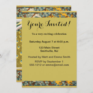 Convite Peacock Art Nouveau Estilo redondo intrincado desi