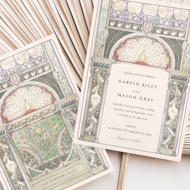 Convite Peacock Art Nouveau Wedding (Criador carregado)