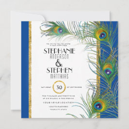 Convite Peacock Feather Art Deco Nouveau Moderna Tipografi