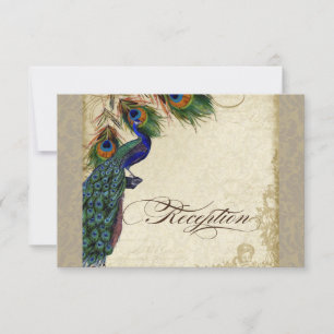 Convite Peacock & Feather Formal Reception Conite Tan