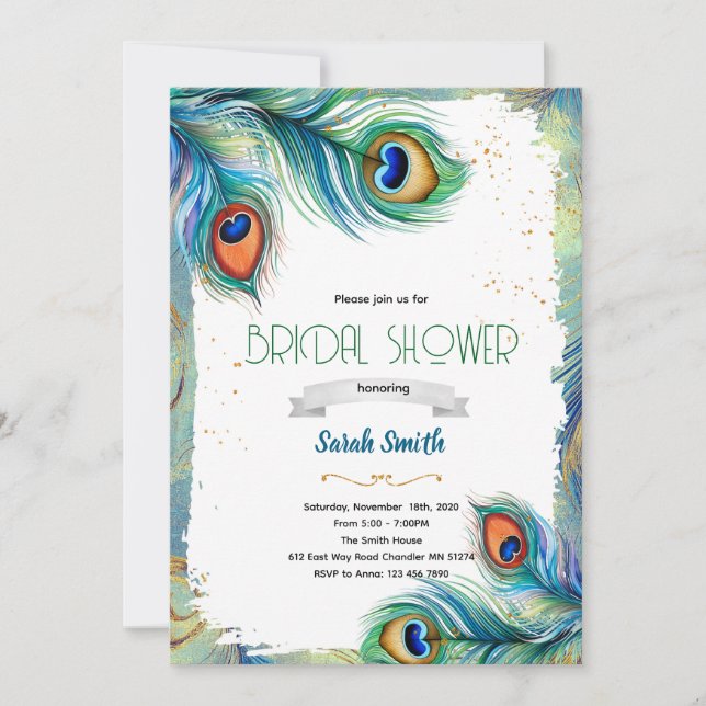 Convite Peacock feather party invitation (Frente)