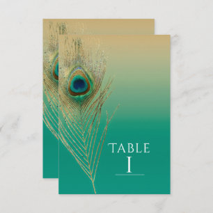 Convite Peacock Feather Sand and Teal Boho Table Number