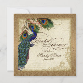 Convite Peacock & Feather Vintage Dourado Damask Scrollwor