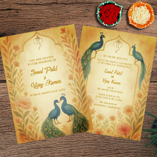 Convite Peacock Floral Indian Hindu Wedcolor
