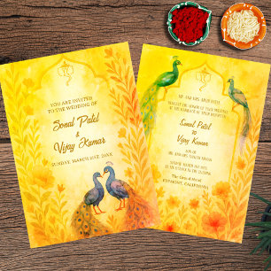 Convite Peacock Floral Indian Hindu Wedcolor
