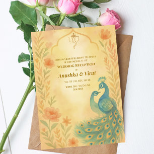 Convite Peacock Floral, Recepção de casamento hindu indian