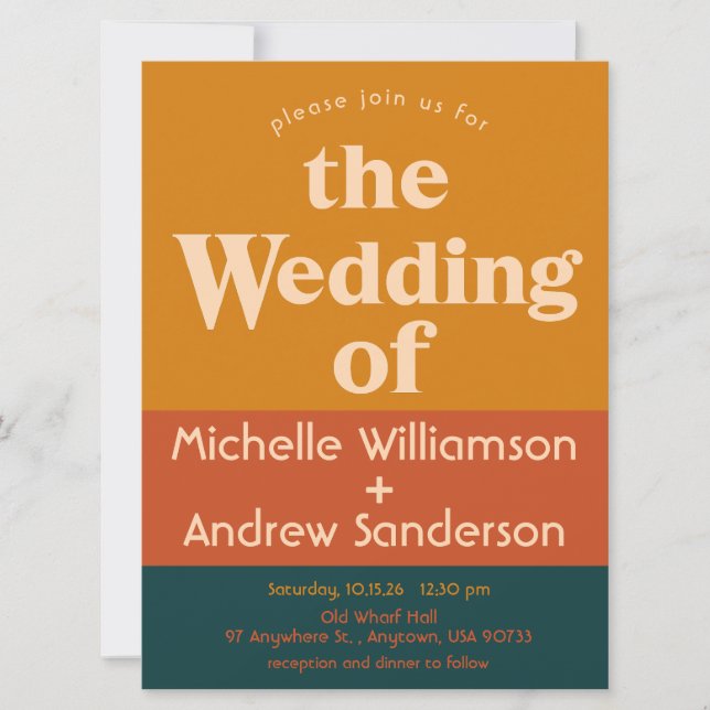 Convite Peacock Laranja Moderno Retro 6.5x8.75 (Frente)