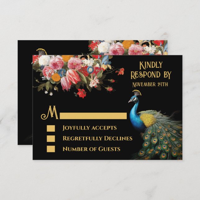 Convite Peacock Moody Floral Indian Wedding RSVP (Frente/Verso)
