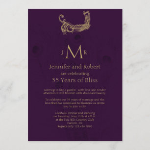 Convite Peacock Regency em Roxo Aniversário de Casamento