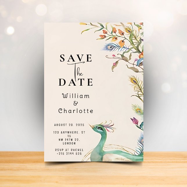 Convite Peacock Save the Date, Wedding Invitation (Criador carregado)