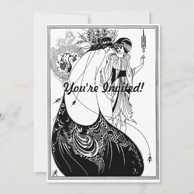 Convite Peacock Skirt Beardsley Art Nouveau (Frente)