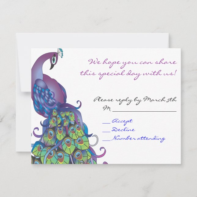 Convite Peacock Theme Bat Mitzvah Reply card Convidar Azul (Frente)