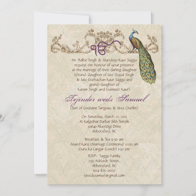 Convite Peacock Vintage (Frente)