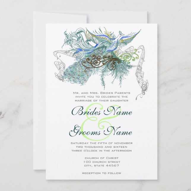 Convite Peacock Vintage Love Birds (Frente)