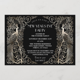 Convite Peacocks de Deco de Arte Glam Silver no Véspera de