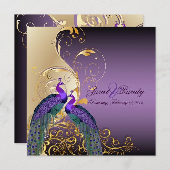 Convite PEACOCKS/PURPLE/DOURADO/FILIGREE/SWILS PixDezines (Frente/Verso)