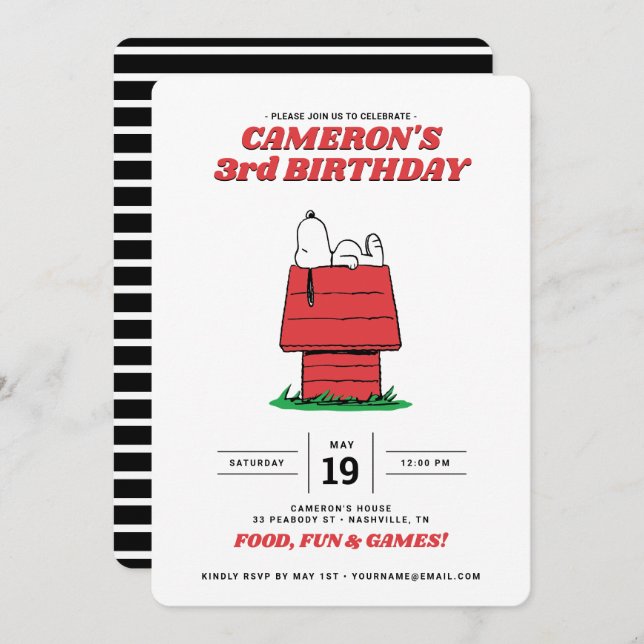 Convite Peanuts Snoopy Dog House Aniversário (Frente/Verso)