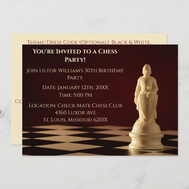 Convite Peão de Xadrez do aniversário de 30 anos vermelho  (Frente/Verso)