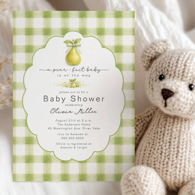 Convite Pear-fect Baby Shower Green Gingham Invite (Criador carregado)
