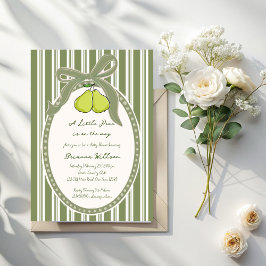 Convite Pear sage green retro stripes baby shower