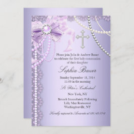 Convite Pearl Arco Roxo da Primeira Sagrada Comunhão