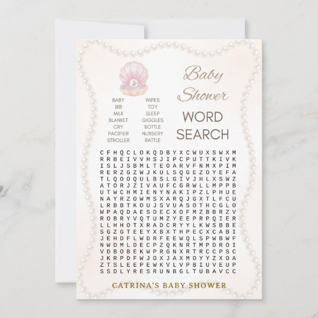 Convite Pearl Baby Shower Game - Editable Name, 5x7 (Frente)