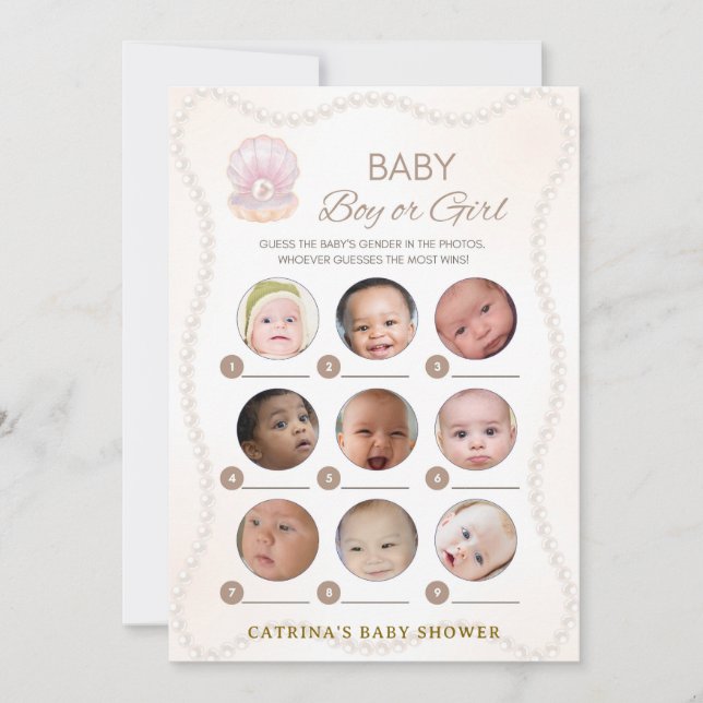 Convite Pearl Baby Shower Game - Editable Name, 5x7 (Frente)