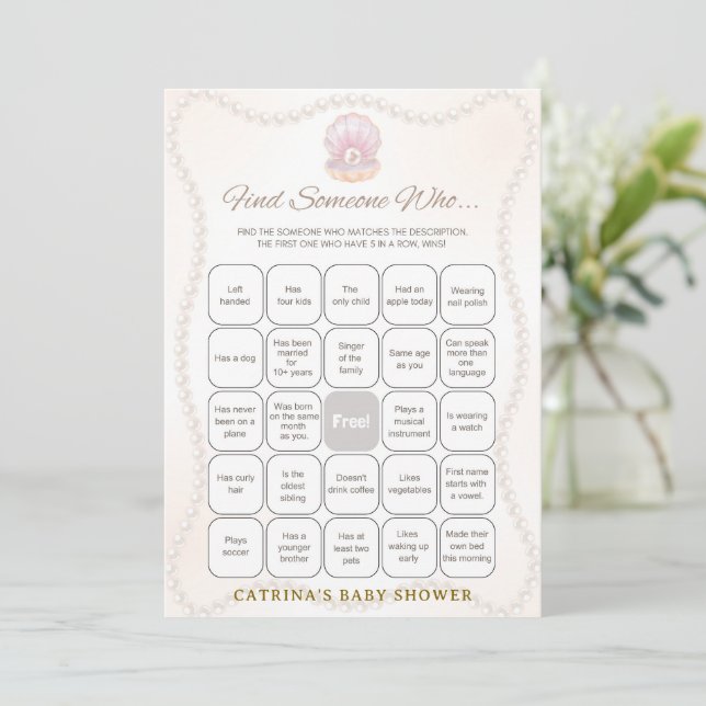 Convite Pearl Baby Shower Game - Editable Name, 5x7 (Em pé/Frente)