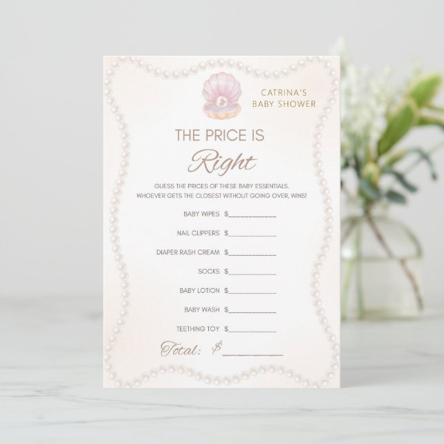 Convite Pearl Baby Shower Game - Editable Name, 5x7 (Em pé/Frente)