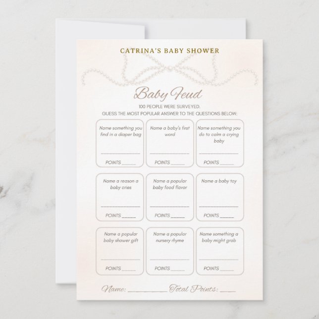 Convite Pearl Baby Shower Game - Editable Name, 5x7 (Frente)