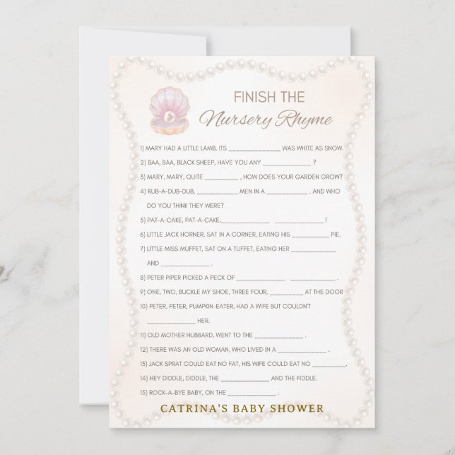 Convite Pearl Baby Shower Game - Editable Name, 5x7 (Frente)