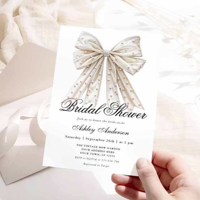 Convite Pearl Bow Bridal Shower (Criador carregado)