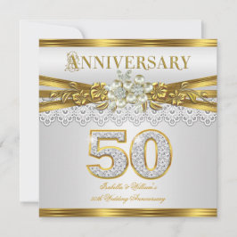 Convite Pearl Branco Dourado do Partido dos Aniversário do