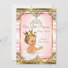Convite Pearl branco rosa Dourado princesa Chá de fraldas 