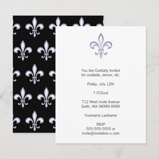 Convite Pearl Fleur De Lis (Frente/Verso)