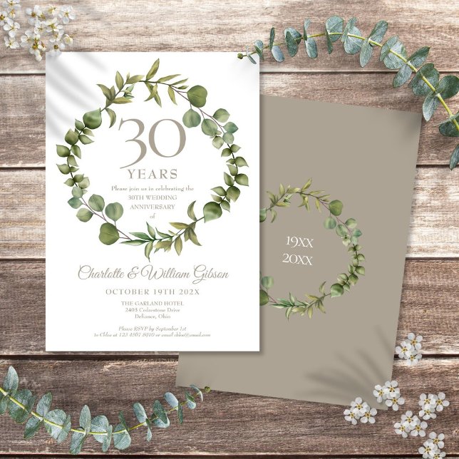 Convite Pearl Greenery Garland, 30 (30th Wedding Anniversary Pearl Greenery Garland Invitation)