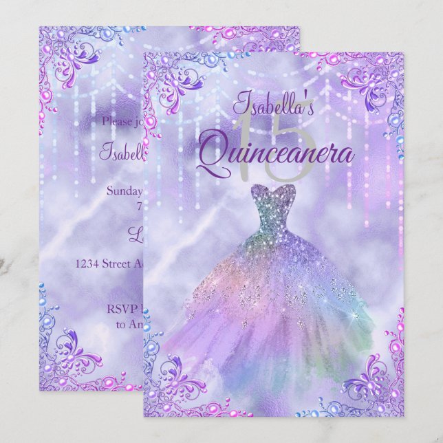 Convite Pearl Pearl Gown Quinceanera (Frente/Verso)