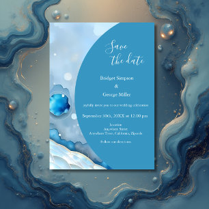 Convite Pearlescente de Abstrato de Aquarela Azul Luxurist