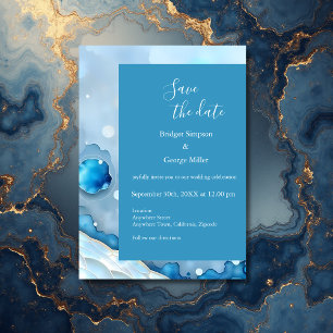 Convite Pearlescente de Abstrato de Aquarela Azul Luxurist