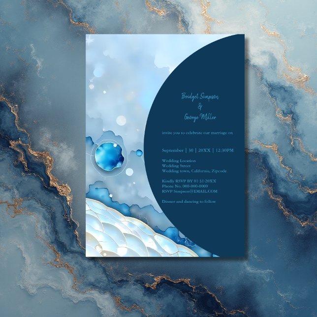 Convite Pearlescente de Abstrato de Aquarela Azul Luxurist (Criador carregado)