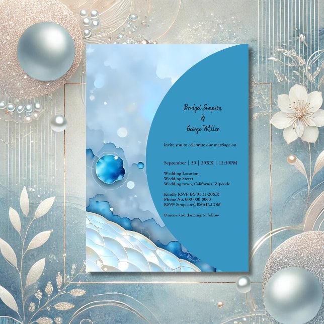 Convite Pearlescente de Abstrato de Aquarela Azul Luxurist (Criador carregado)