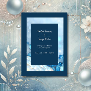 Convite Pearlescente de Abstrato de Aquarela Azul Luxurist