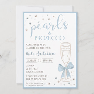 Convite Pearls and Prosecco Blue Bow Bridal Shower