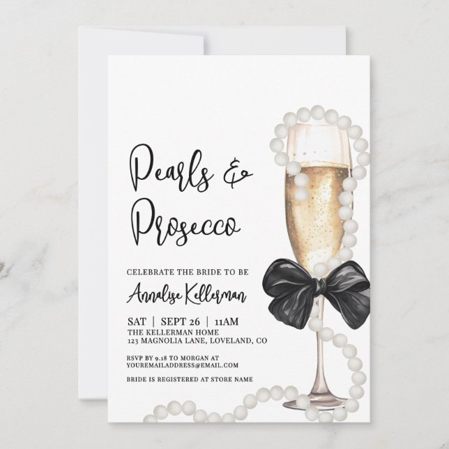 Convite Pearls And Prosecco Bridal Shower (Frente)